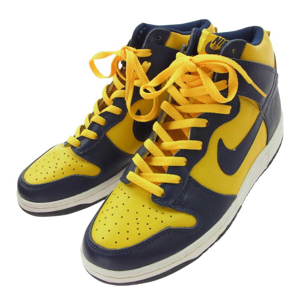 NIKE ナイキ 630335 471 【観賞用】90s 98年製 Dunk High LE Midnight Navy Varsity Maize ダンク ハイ ミッドナイト ネイビー バーシティ メイズ ハイカット スニーカー イエロー系 ブルー系 27.5cm【中古】