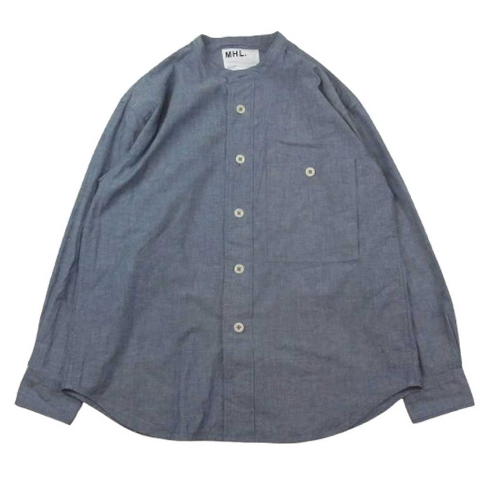 MARGARET HOWELL マーガレットハウエル 596-4150509 MHL. FADED COTTON SHIRTING SHIRT スタンドカラー バンドカラー 長袖 シャツ インディゴブルー系 S【美品】【中古】