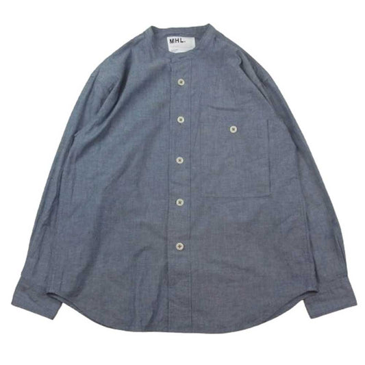 MARGARET HOWELL マーガレットハウエル 596-4150509 MHL. FADED COTTON SHIRTING SHIRT スタンドカラー バンドカラー 長袖 シャツ インディゴブルー系 S【美品】【中古】