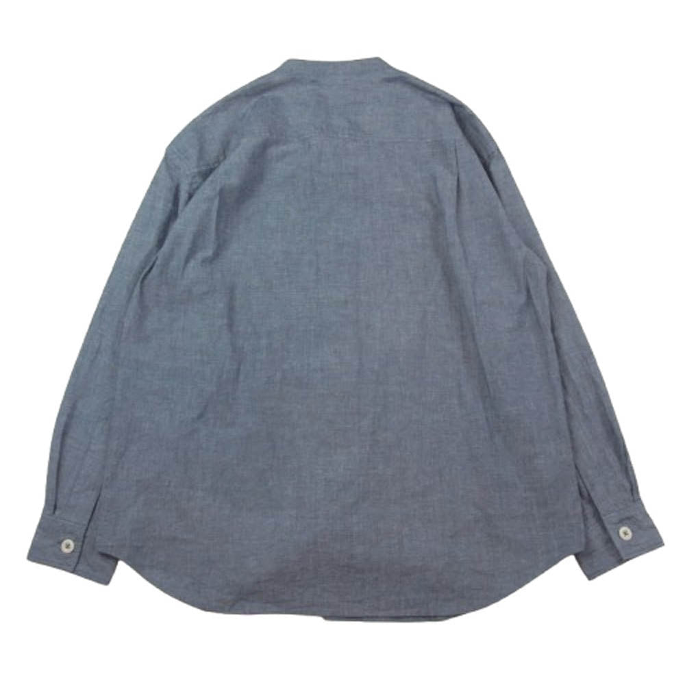 MARGARET HOWELL マーガレットハウエル 596-4150509 MHL. FADED COTTON SHIRTING SHIRT スタンドカラー バンドカラー 長袖 シャツ インディゴブルー系 S【美品】【中古】