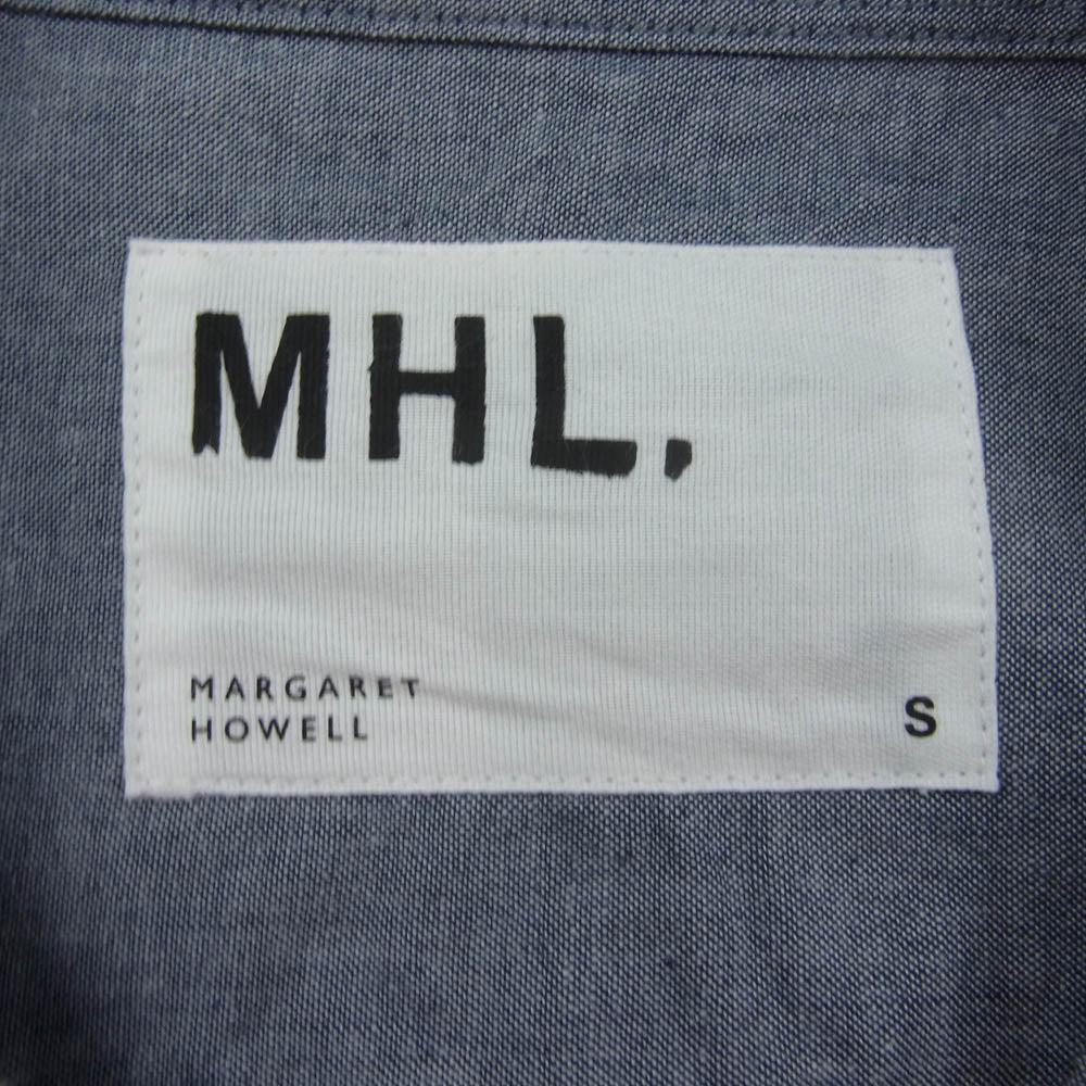 MARGARET HOWELL マーガレットハウエル 596-4150509 MHL. FADED COTTON SHIRTING SHIRT スタンドカラー バンドカラー 長袖 シャツ インディゴブルー系 S【美品】【中古】