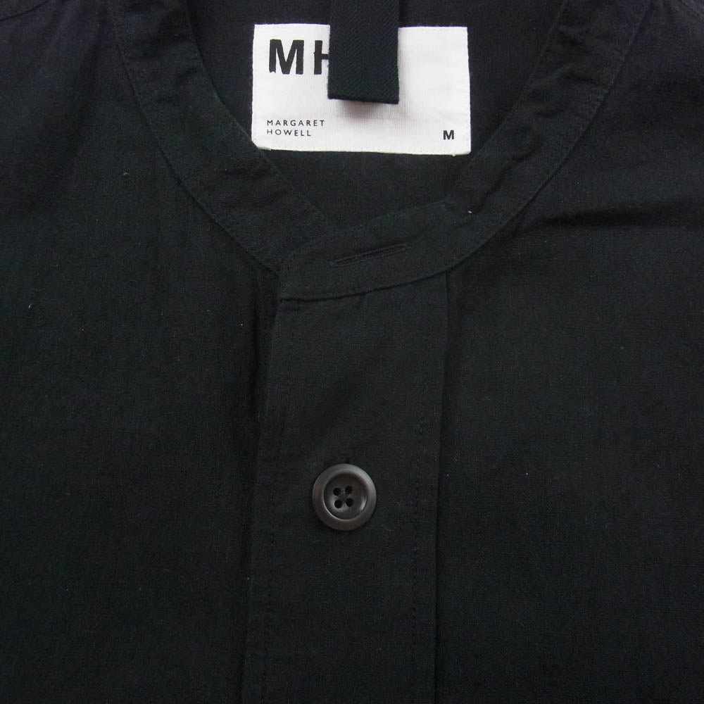 MARGARET HOWELL マーガレットハウエル 596-4150550 MHL. リネン コットン スタンドカラー バンドカラー 半袖 シャツ ブラック系 M【美品】【中古】