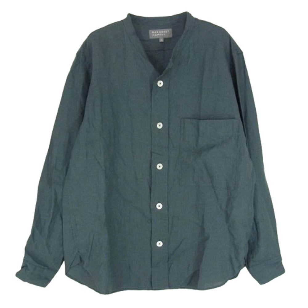 MARGARET HOWELL マーガレットハウエル 24SS 579-4150009 SHIRTING LINEN スタンドカラー バンドカラー リネン 長袖 シャツ グレー系 M【美品】【中古】