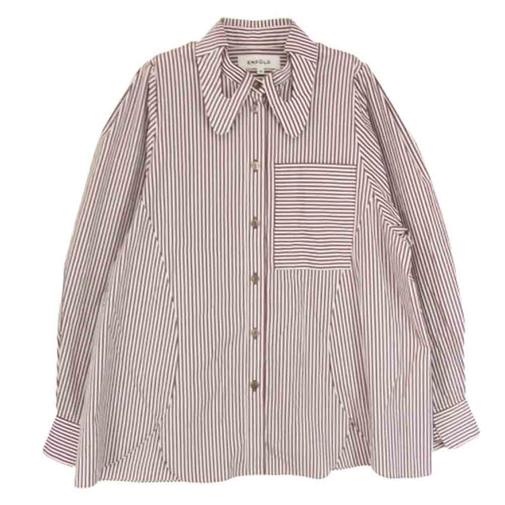 ENFOLD エンフォルド 300HS730-1390 カットワーク デザインカラー ストライプ 長袖 シャツ ブラウス ブラウン系 38【中古】