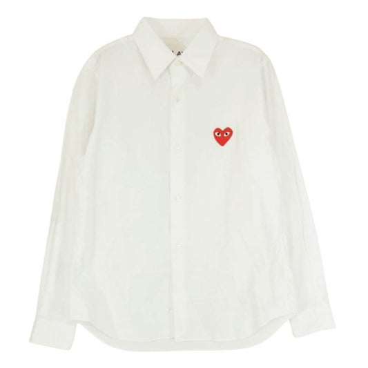 PLAY COMME des GARCONS プレイコムデギャルソン AD2022 AZ-B001 ハートロゴワッペン 長袖 シャツ ブラウス ホワイト系 L【中古】
