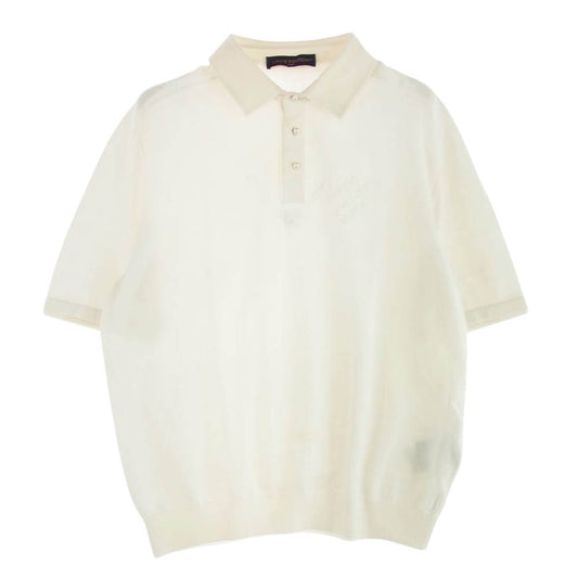LOUIS VUITTON ルイ・ヴィトン 24AW RM242MM F77 HRN14W エンブロイダード コットンプレンド パールボタン 半袖ポロシャツ ホワイト系 L【中古】
