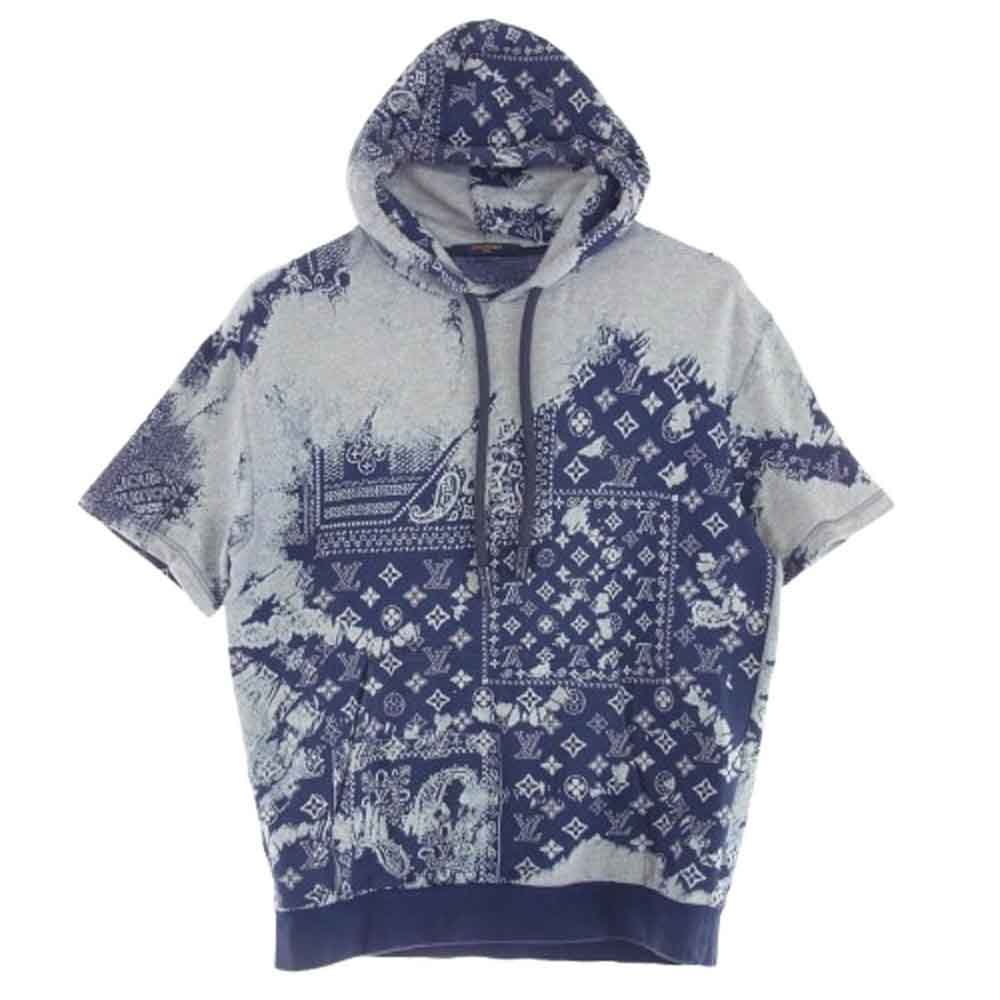 LOUIS VUITTON ルイ・ヴィトン 22AW RM222M N31 HNY28W モノグラム バンダナ ショートスリーブ フーディ パーカー ブルー系 L【中古】