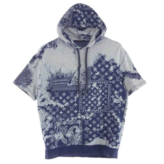 LOUIS VUITTON ルイ・ヴィトン 22AW RM222M N31 HNY28W モノグラム バンダナ ショートスリーブ フーディ パーカー ブルー系 L【中古】