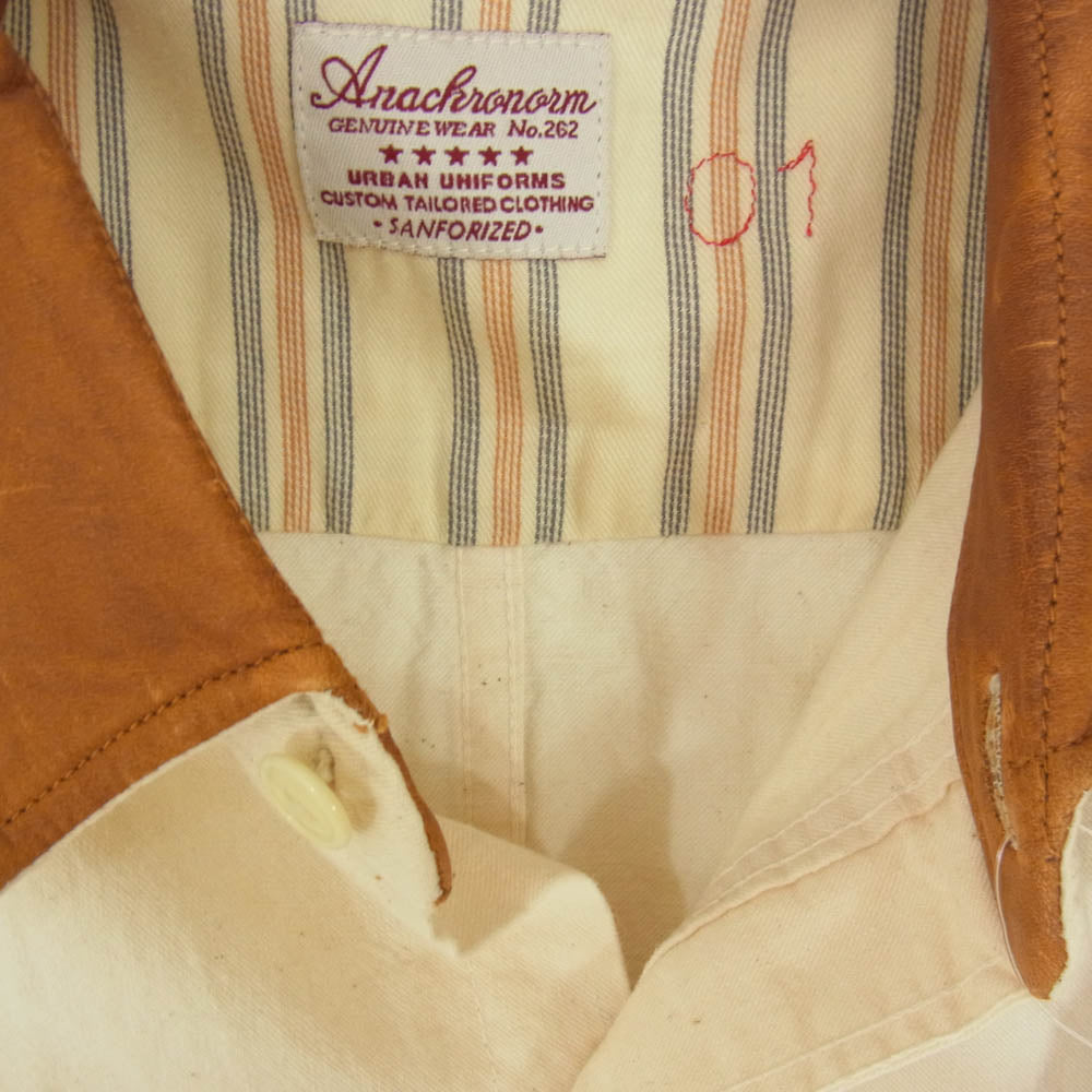アナクロノーム レザー切替 長袖  シャツ オフホワイト系 01【中古】