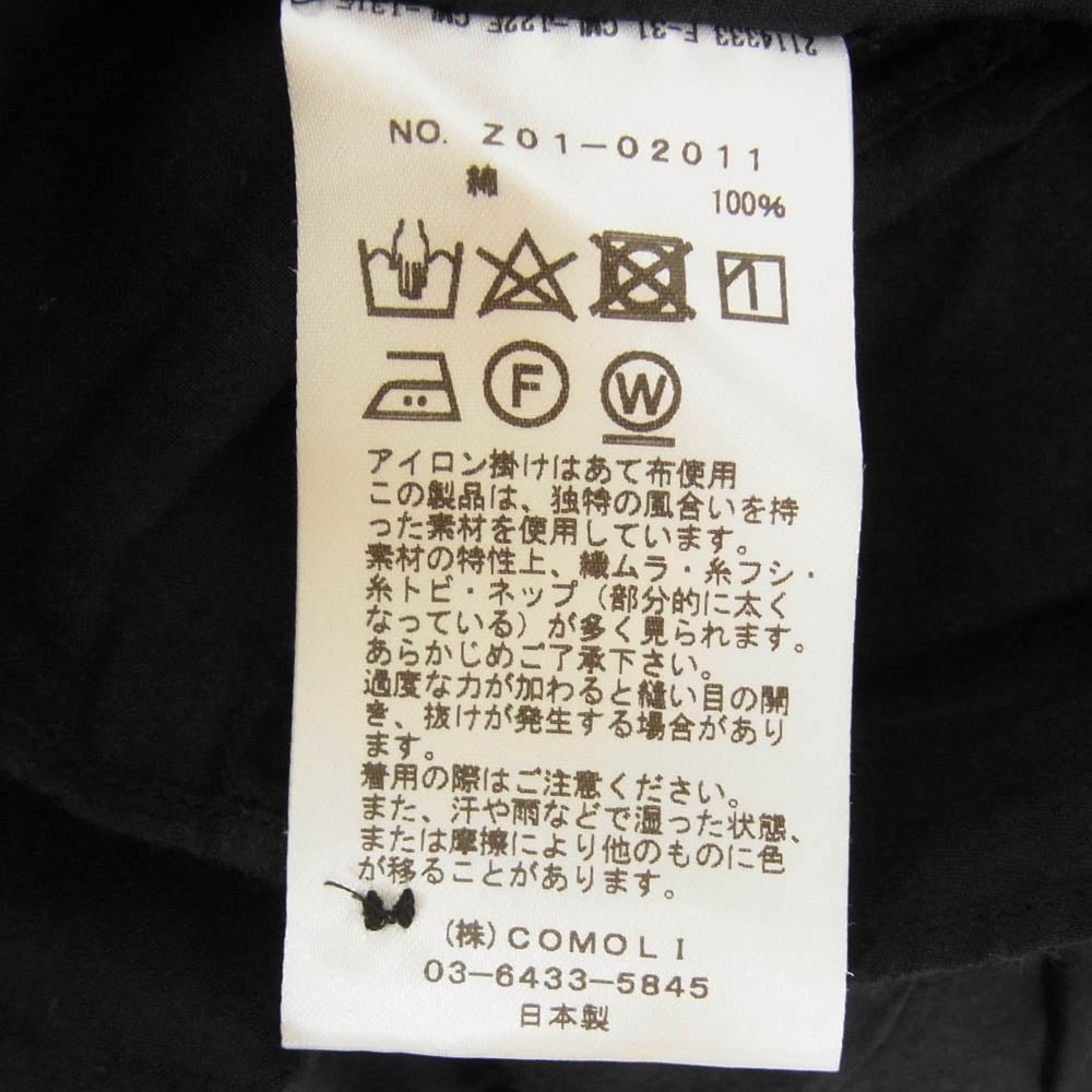 COMOLI コモリ 24SS Z01-02011 KHADI コットン コモリシャツ 長袖 シャツ ブラック系 3【中古】