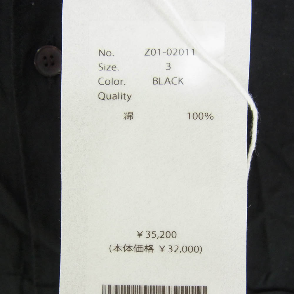 COMOLI コモリ 24SS Z01-02011 KHADI コットン コモリシャツ 長袖 シャツ ブラック系 3【中古】