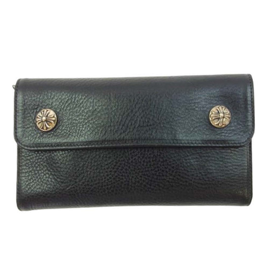CHROME HEARTS クロムハーツ（原本有） WAVE WALLET ウェーブ ウォレット クロスボタン ブラック系【中古】