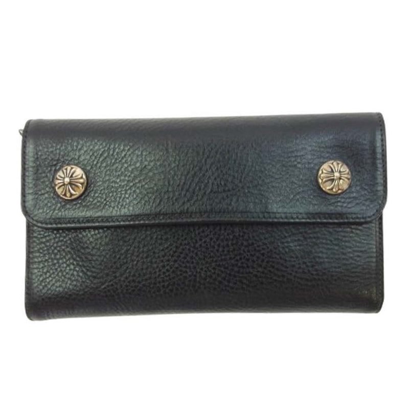 CHROME HEARTS クロムハーツ（原本有） WAVE WALLET ウェーブ ウォレット クロスボタン ブラック系【中古】