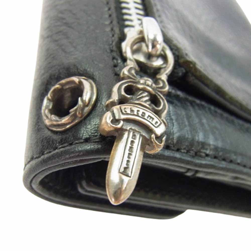 CHROME HEARTS クロムハーツ（原本有） WAVE WALLET ウェーブ ウォレット クロスボタン ブラック系【中古】