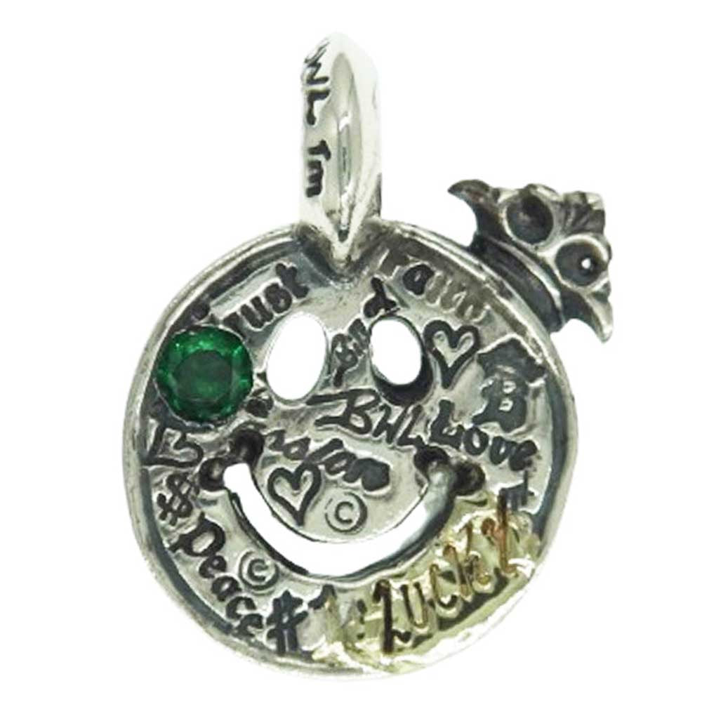 BILL WALL LEATHER ビルウォールレザー キングスロード購入証明書付属 Graffiti Happy Face w/Crown and Stone Gold Solder グラフィティーハッピーフェイスチャーム w/クラウン&ストーン ペンダントトップ シルバー系【中古】