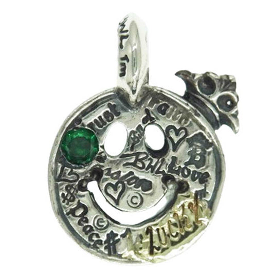 BILL WALL LEATHER ビルウォールレザー キングスロード購入証明書付属 Graffiti Happy Face w/Crown and Stone Gold Solder グラフィティーハッピーフェイスチャーム w/クラウン&ストーン ペンダントトップ シルバー系【中古】