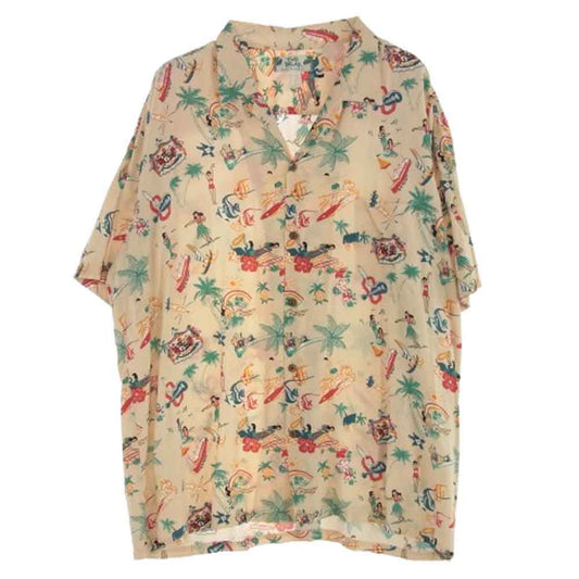 トゥーパームス ハワイ製 総柄 オープンカラー レーヨン アロハ ハワイアン シャツ ホワイト ベージュ系 2XL【中古】