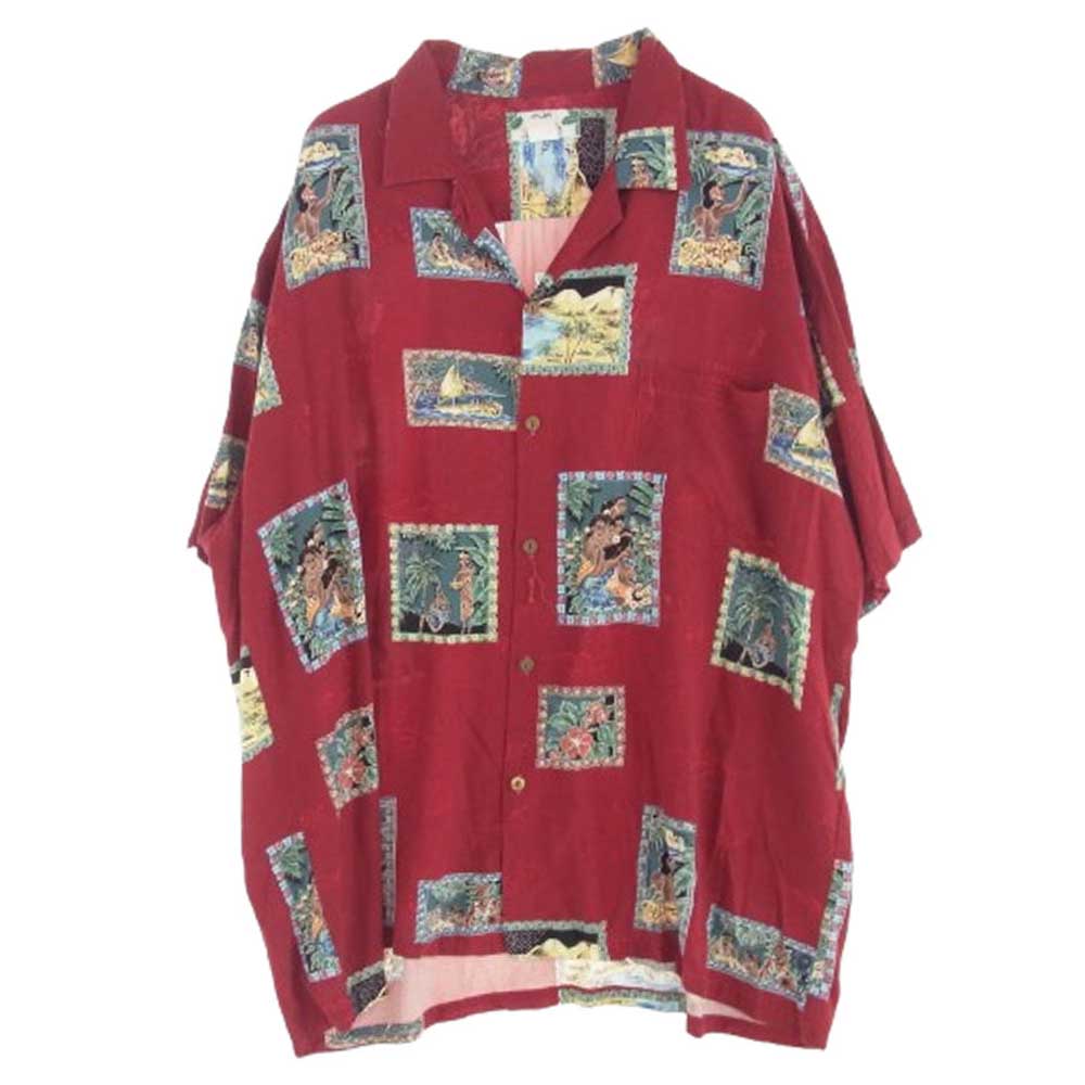 トゥーパームス ハワイ製 総柄 オープンカラー レーヨン アロハ ハワイアン シャツ レッド 2XL【中古】
