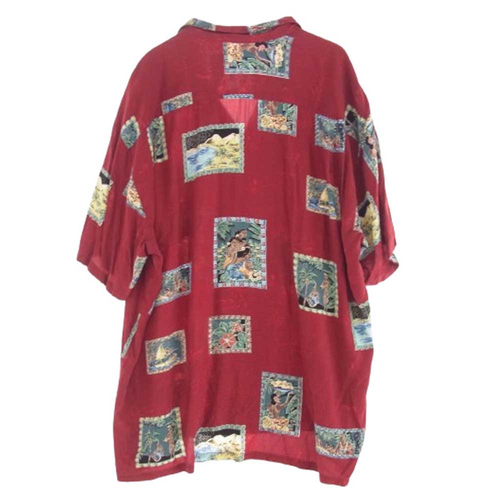 トゥーパームス ハワイ製 総柄 オープンカラー レーヨン アロハ ハワイアン シャツ レッド 2XL【中古】