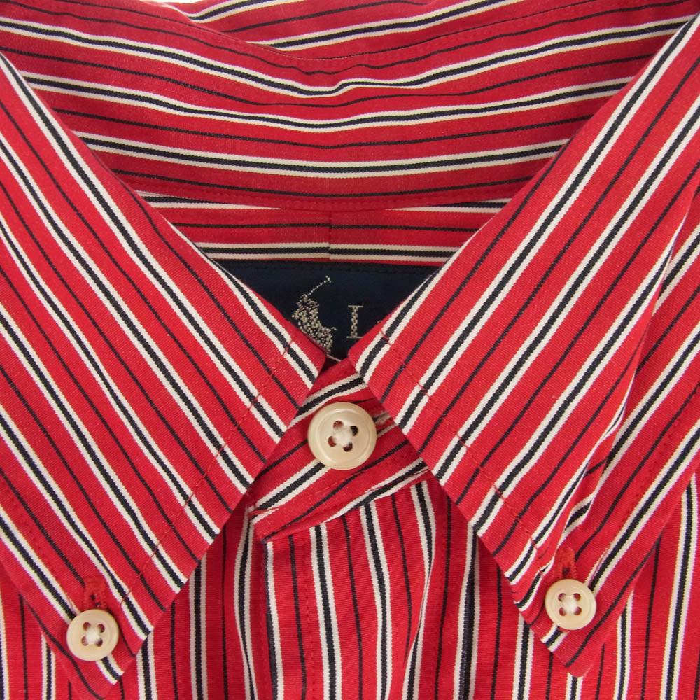 POLO RALPH LAUREN ポロ・ラルフローレン CLASSIC FIT クラシック フィット ボタンダウン 長袖 ストライプ シャツ レッド系 XL【中古】