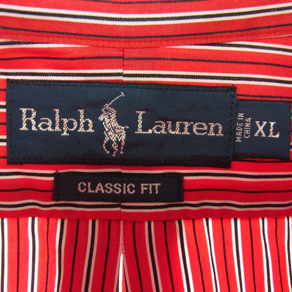 POLO RALPH LAUREN ポロ・ラルフローレン CLASSIC FIT クラシック フィット ボタンダウン 長袖 ストライプ シャツ レッド系 XL【中古】