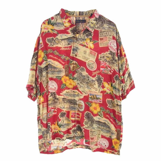 レインスプーナー 総柄 オープンカラー レーヨン アロハ ハワイアン シャツ レッド レッド系 XXL【中古】