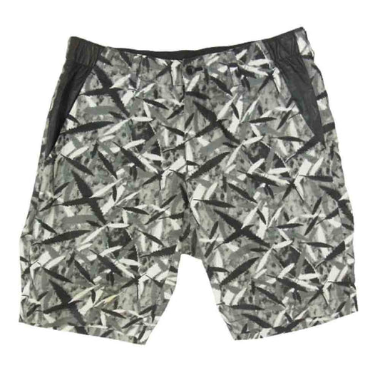 ISAMUKATAYAMA BACKLASH イサムカタヤマバックラッシュ 1514-01 リネン レザー切り替え リーフ 総柄 ショーツ ハーフ ショート パンツ ブラック系 S【中古】