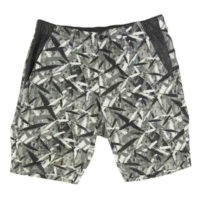 ISAMUKATAYAMA BACKLASH イサムカタヤマバックラッシュ 1514-01 リネン レザー切り替え リーフ 総柄 ショーツ ハーフ ショート パンツ ブラック系 S【中古】