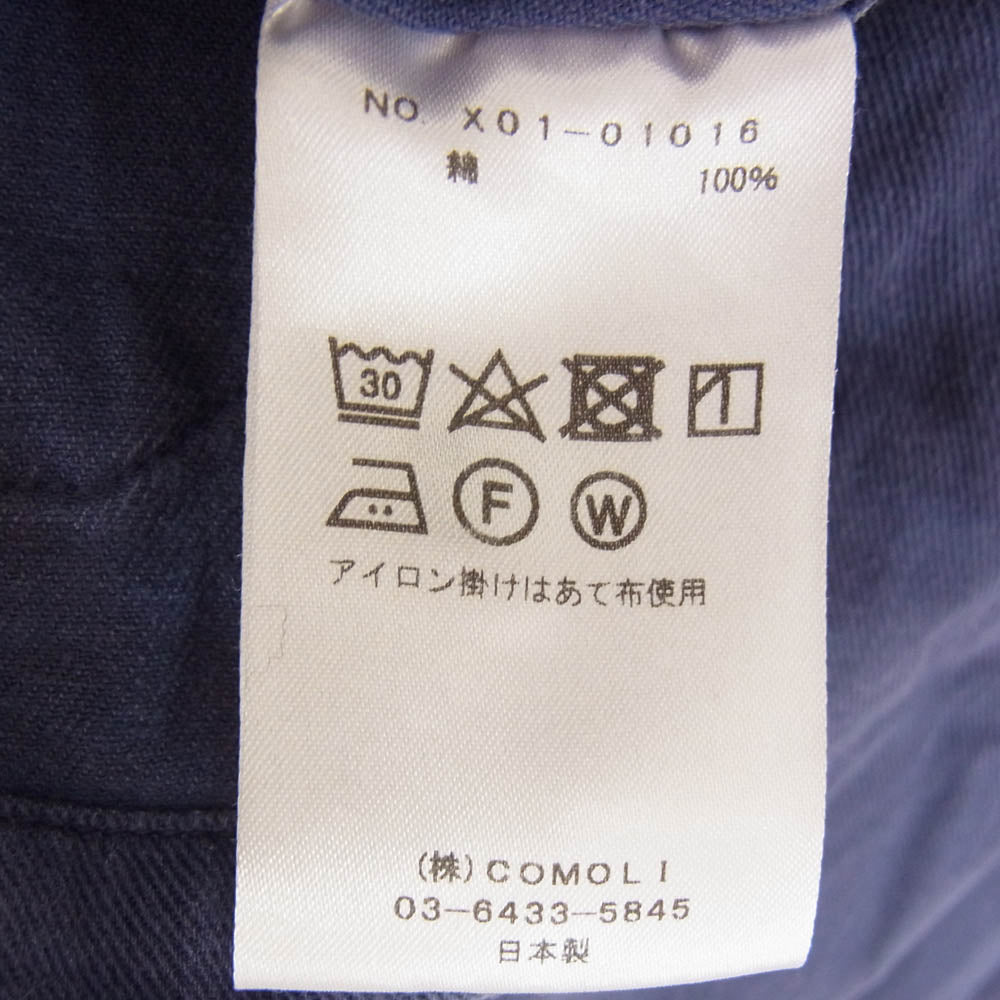 COMOLI コモリ 23SS X01-01016 COTTON DRILL WORK JACKET コットン ドリル ワーク ジャケット 長袖 シャツ ネイビー系 3【中古】