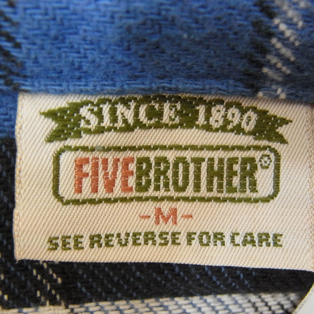 FIVE BROTHER ファイブブラザー FH-306 ヴィンテージ 90s USA製 ヘビーネルシャツ 長袖 ヘビネル フランネル チェック ブルー系 M【中古】