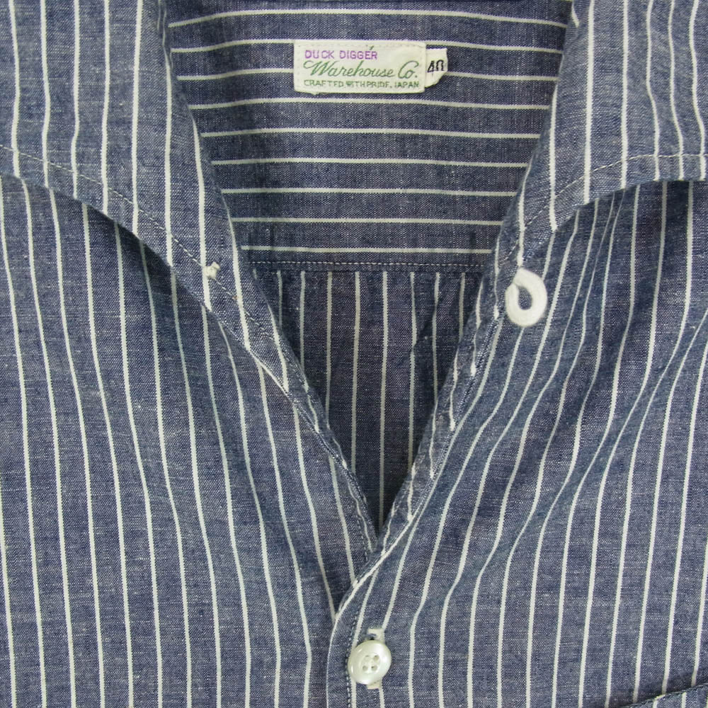 WAREHOUSE ウエアハウス 3091 OPEN COLLAR SHIRTS オープンカラー シャンブレー デニム 山形ポケット シャツ ブルー系 40【中古】