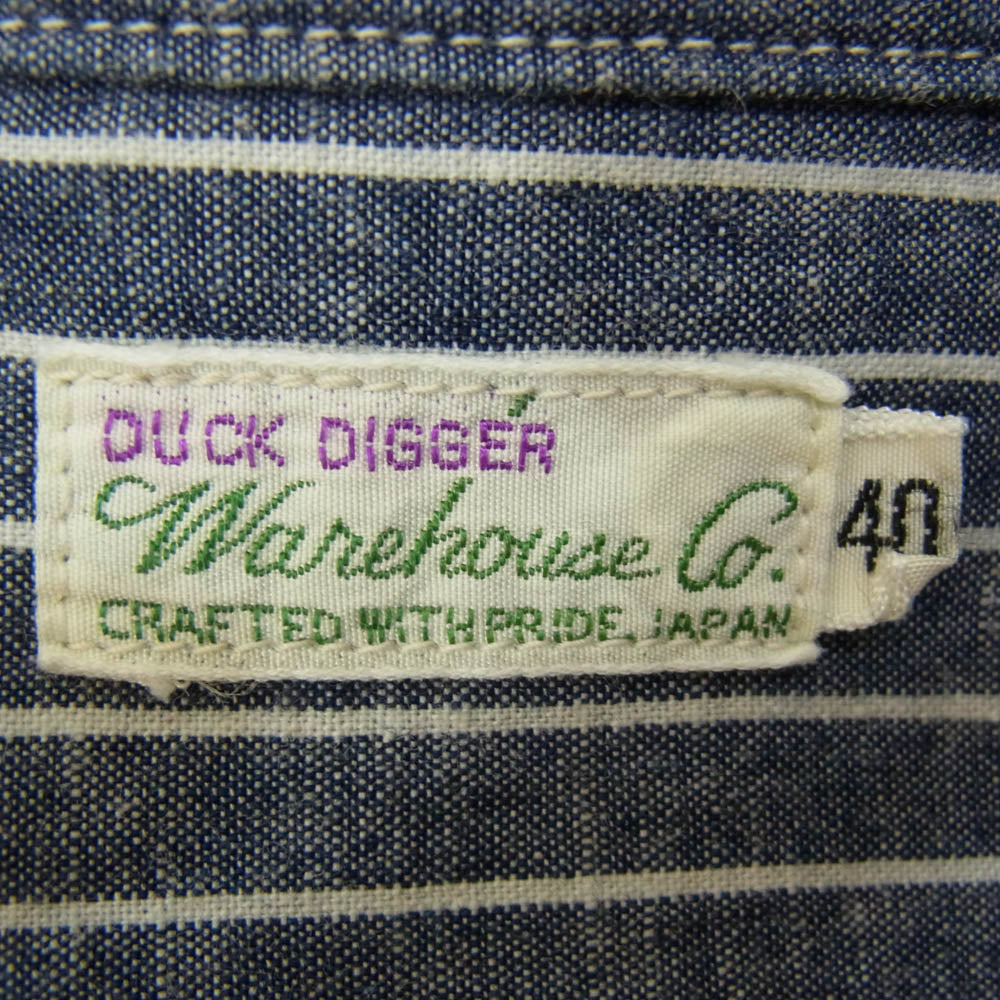 WAREHOUSE ウエアハウス 3091 OPEN COLLAR SHIRTS オープンカラー シャンブレー デニム 山形ポケット シャツ ブルー系 40【中古】