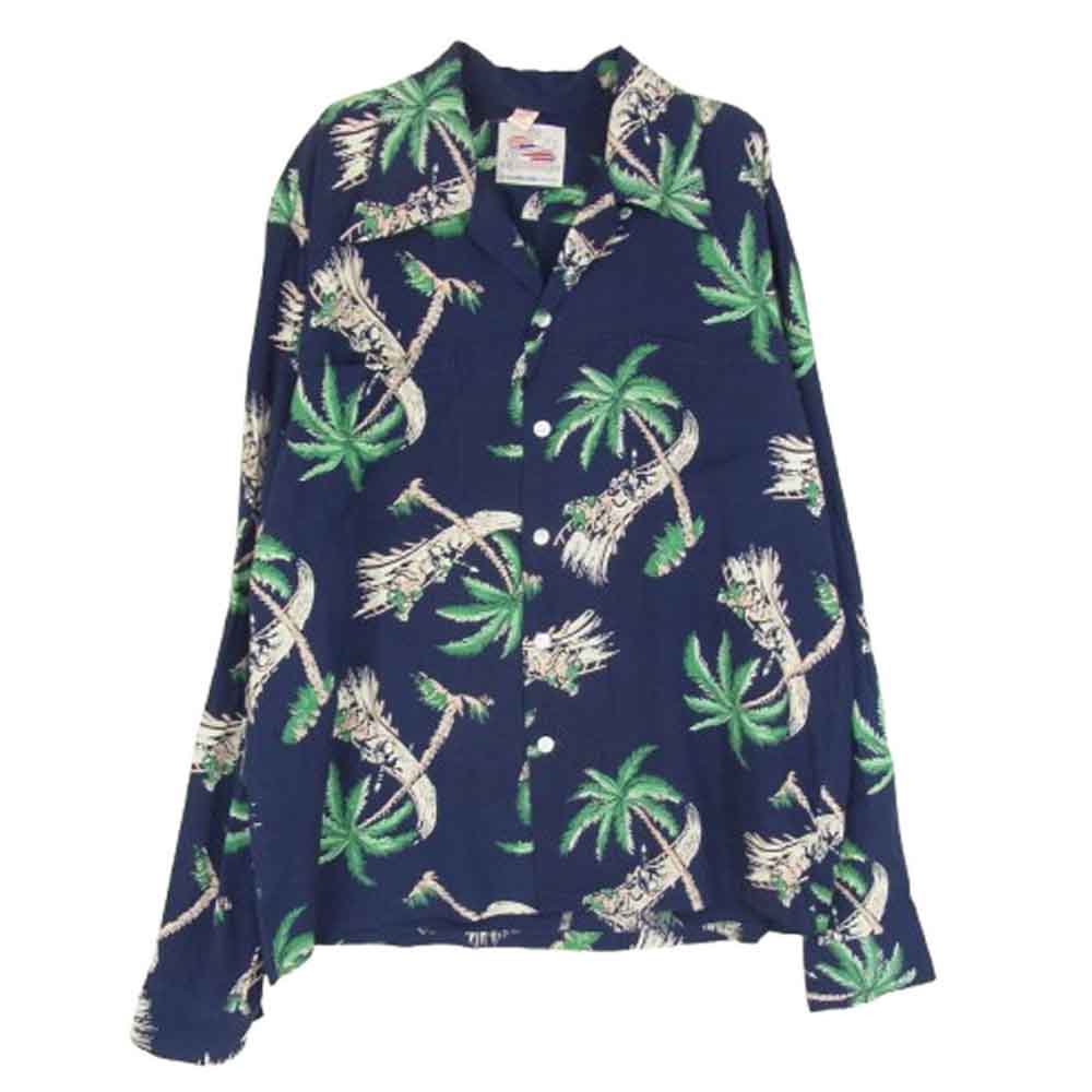 東洋エンタープライズ DK29238 DUKE KAHANAMOKU SPECIAL EDITION DERBY デューク カハナモク スペシャル エディション レーヨン ハワイアン アロハ 長袖 シャツ ネイビー系 M【中古】