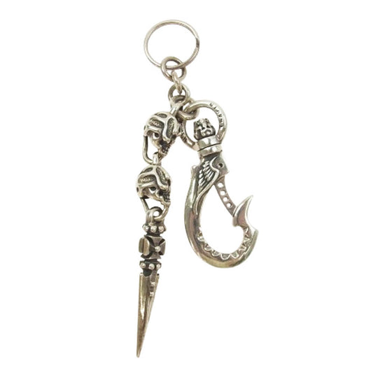 TRAVIS WALKER トラヴィスワーカー 販売証明カード付属 SKULL WITH CROSS KEY CHAIN ストーンアイ クロス スカル フック ダガー キーチェーン シルバー系【中古】