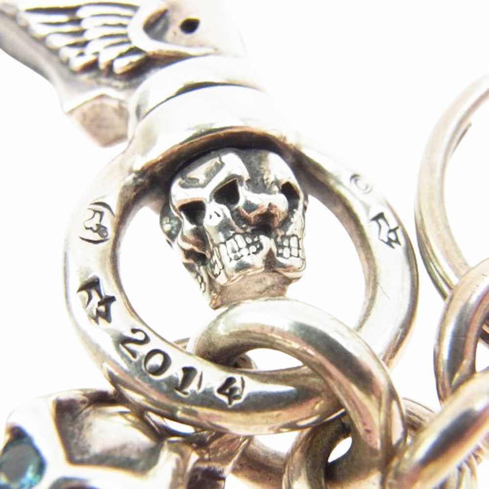 TRAVIS WALKER トラヴィスワーカー 販売証明カード付属 SKULL WITH CROSS  KEY CHAIN ストーンアイ クロス スカル フック ダガー キーチェーン シルバー系【中古】