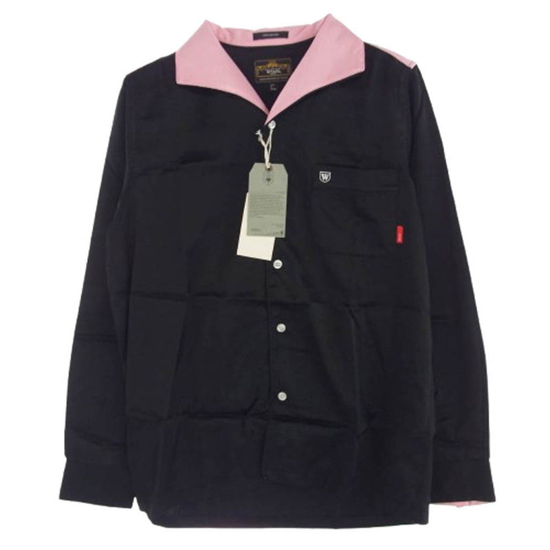 WTAPS ダブルタップス 111LTDT-SHM05 SWINGER LS SHIRT RACO TWILL ロゴ刺繍 オープンカラー レーヨン 長袖 ボーリング シャツ ブラック系 ピンク系 S【美品】【中古】