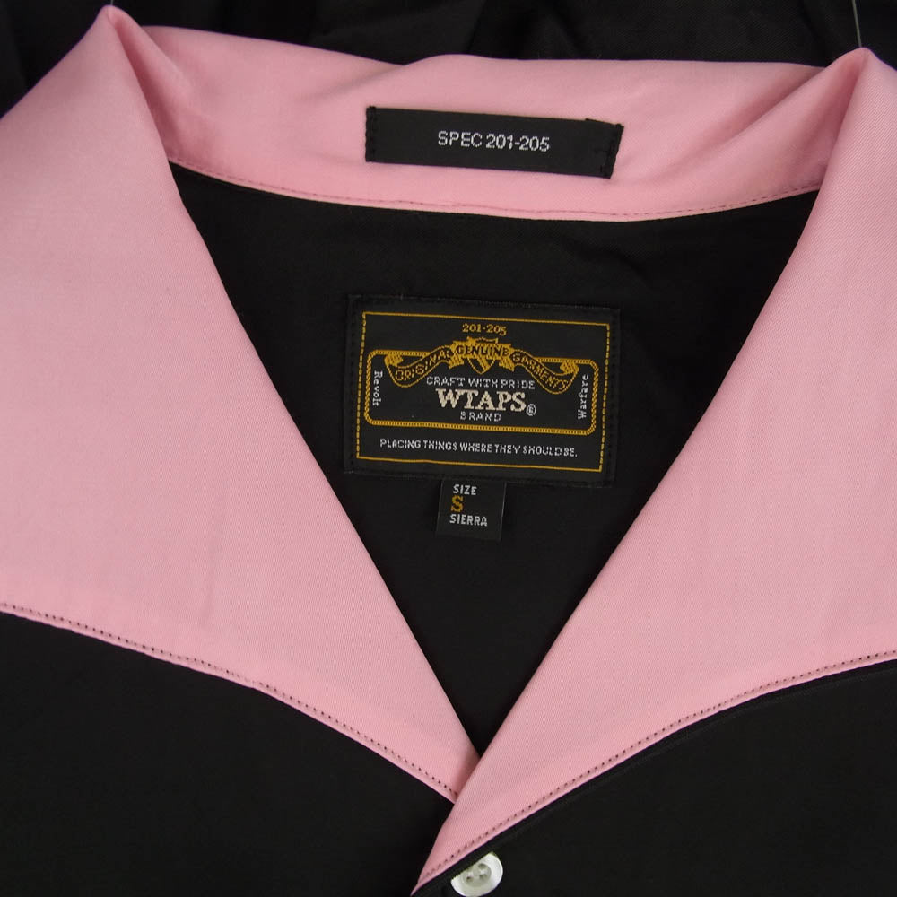 WTAPS ダブルタップス 111LTDT-SHM05 SWINGER LS SHIRT RACO TWILL ロゴ刺繍 オープンカラー レーヨン 長袖 ボーリング シャツ ブラック系 ピンク系 S【美品】【中古】