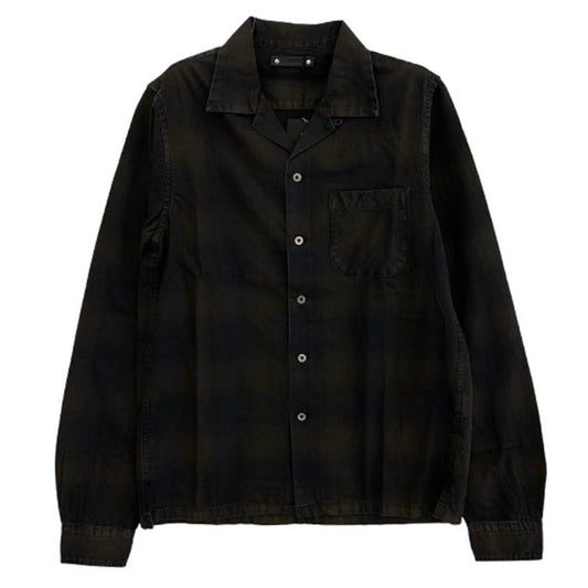 MINEDENIM マインデニム 2008-5002-67-012 OMBRE CHECK DENIM OPEN COLLAR SH オンブレ チェック オープンカラー 長袖 シャツ ブラウン系 ネイビー系 1【中古】