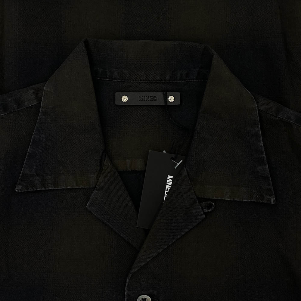 MINEDENIM マインデニム 2008-5002-67-012 OMBRE CHECK DENIM OPEN COLLAR SH オンブレ チェック オープンカラー 長袖 シャツ ブラウン系 ネイビー系 1【中古】
