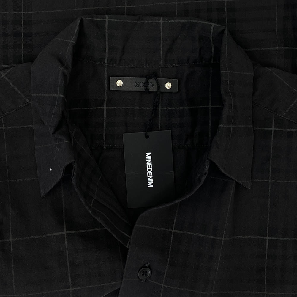 MINEDENIM マインデニム 2103-5002-77-012 OP CHECK DENIM OPEN COLLAR SH オープンカラー チェック 長袖 シャツ ダークブラウン系 1【中古】
