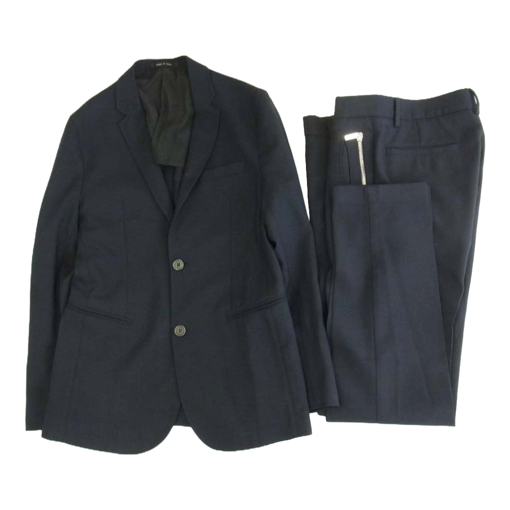 Emporio Armani エンポリオ・アルマーニ W1G620 W1227 イタリア製 ストレッチ素材 2B テーラードジャケット ジップポケット スラックスパンツ スーツ セットアップ ネイビー系 ジャケット46　パンツ44【中古】
