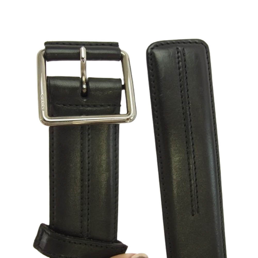 GUCCI グッチ 101281 214264 シルバーバックル レザー ベルト ブラック系【中古】