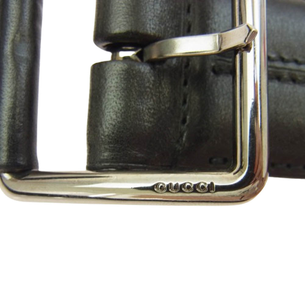 GUCCI グッチ 101281 214264 シルバーバックル レザー ベルト ブラック系【中古】
