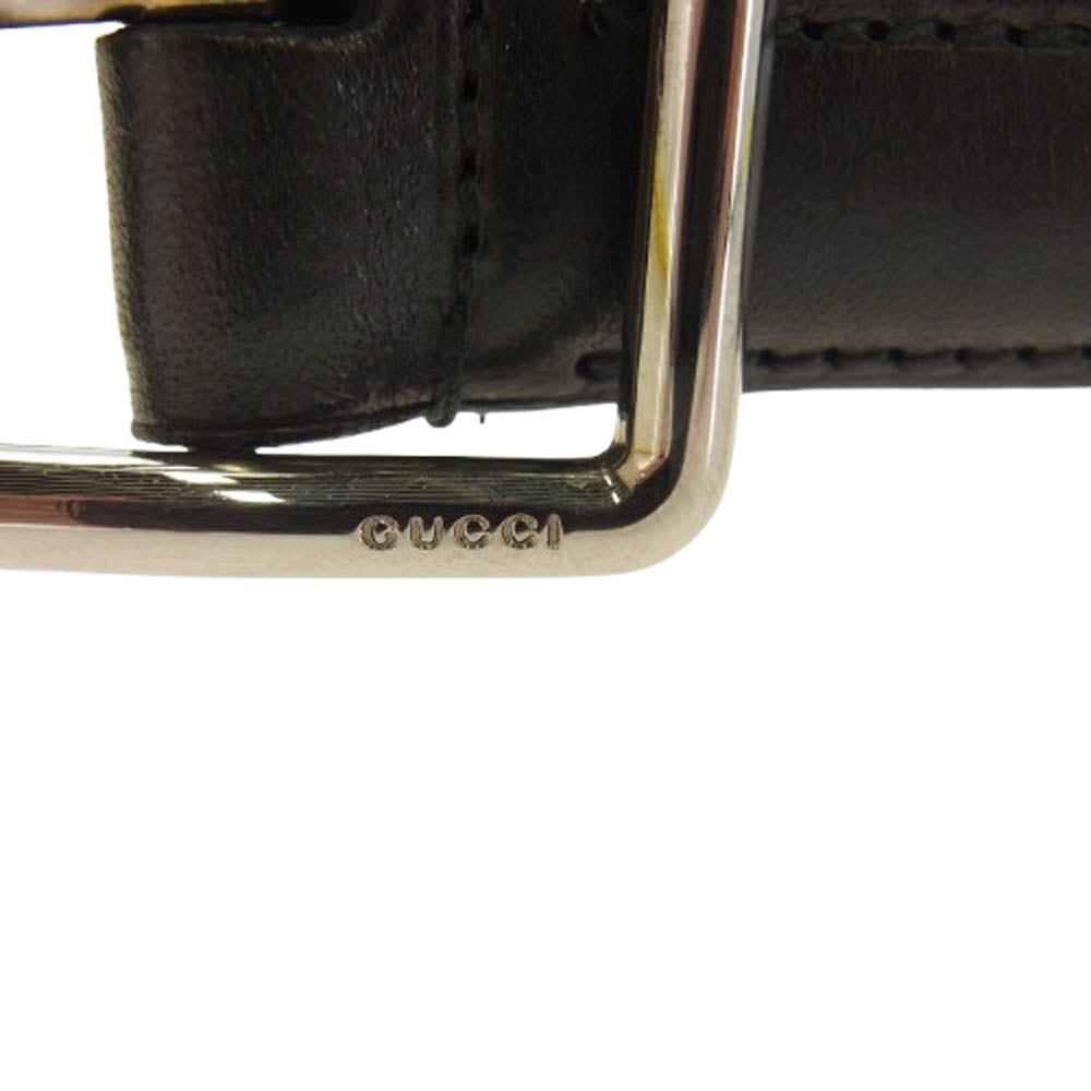 GUCCI グッチ 101281 214264 シルバーバックル レザー ベルト ブラック系【中古】