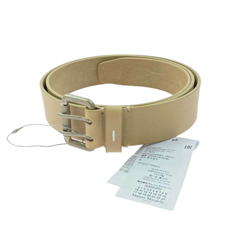MAISON MARGIELA メゾンマルジェラ 20SS S55TP0119 11ライン LEATHER BELT エンボスロゴ レザー ベルト ベージュ系 95【美品】【中古】