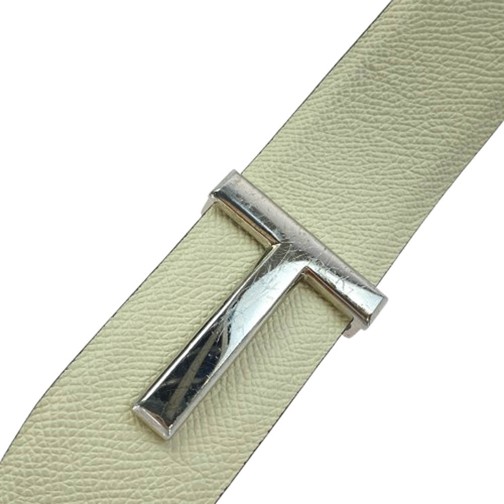 TOM FORD トムフォード イタリア製 シルバーTバックル レザー ベルト ホワイト オフホワイト系 96【中古】
