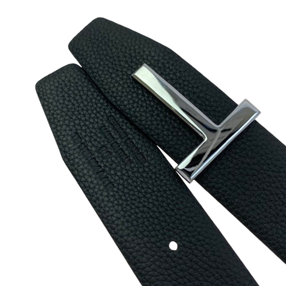 TOM FORD トムフォード イタリア製 シルバーTバックル レザー ベルト ブラック ブラック系 ネイビー系【美品】【中古】 TOM FORD トムフォード イタリア製 シルバーTバックル レザー ベルト