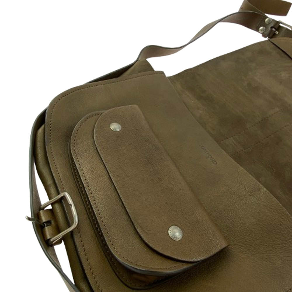 TOM FORD トムフォード レザー ショルダーバッグ メッセンジャーバッグ ブラウン系【中古】