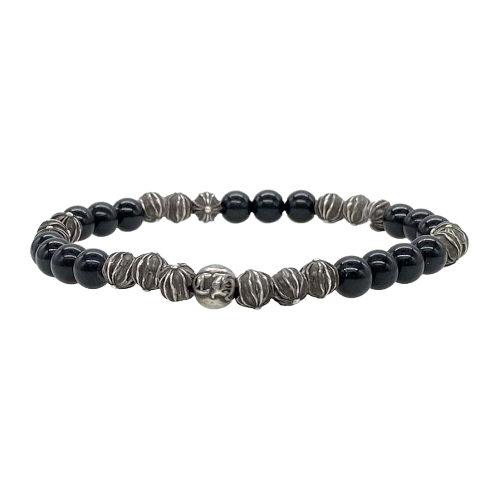 CHROME HEARTS クロムハーツ（原本無） 6mm BEAD クロスボール シルバーパーツ19個 オニキス ビーズ ブレスレット ブラック系 シルバー系【中古】