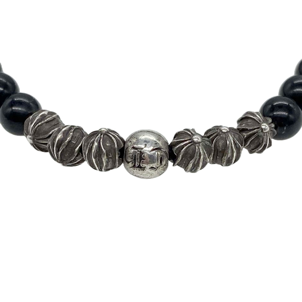 CHROME HEARTS クロムハーツ（原本無） 6mm BEAD クロスボール シルバーパーツ19個 オニキス ビーズ ブレスレット ブラック系 シルバー系【中古】